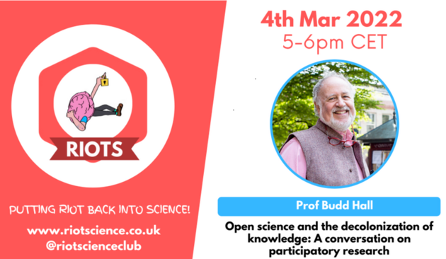 Bilde RIOT Science Club Seminar 4 mars 2022 med Prof. Budd Hall