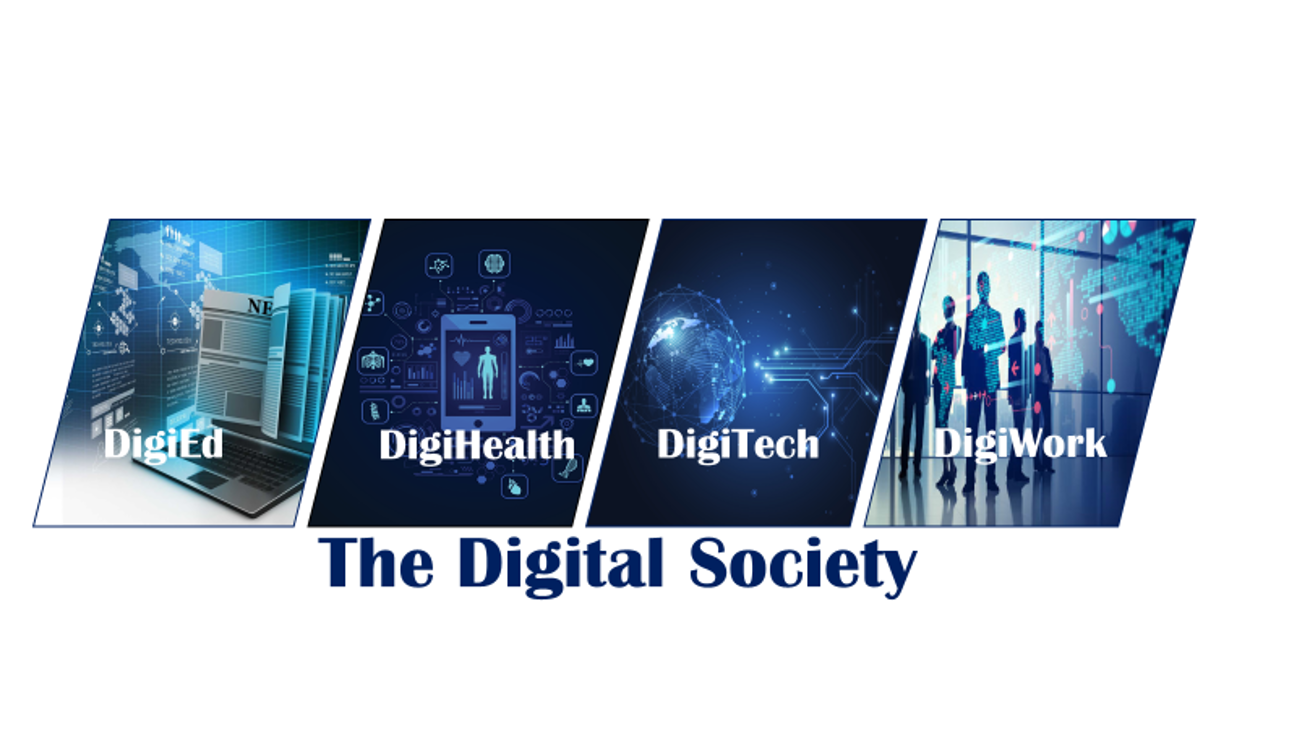 Illustration of the four research focus areas that constitute the Digital Society
