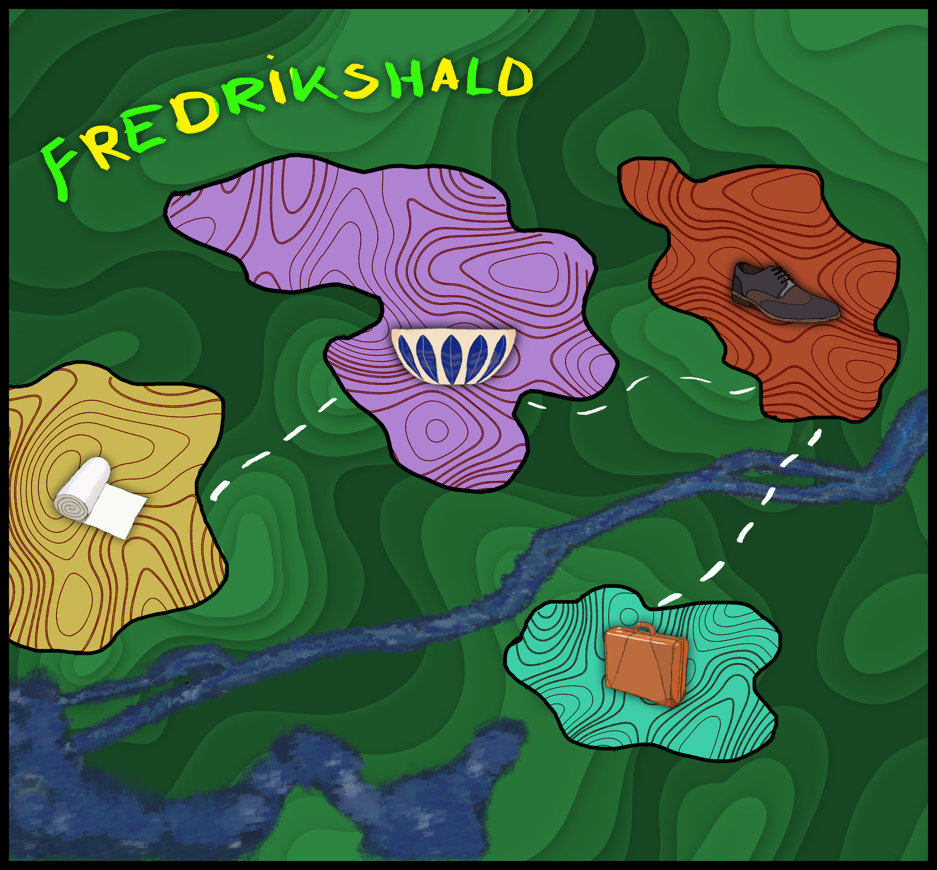 Viser kartet spillerne kan utforske og har som oppdrag å jobbe seg gjennom. Spillerne starter i Spinneriet(det gule området) ved å trykke på bomullsrullen.