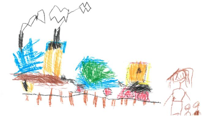 Bildet er en barnetegning av et tog