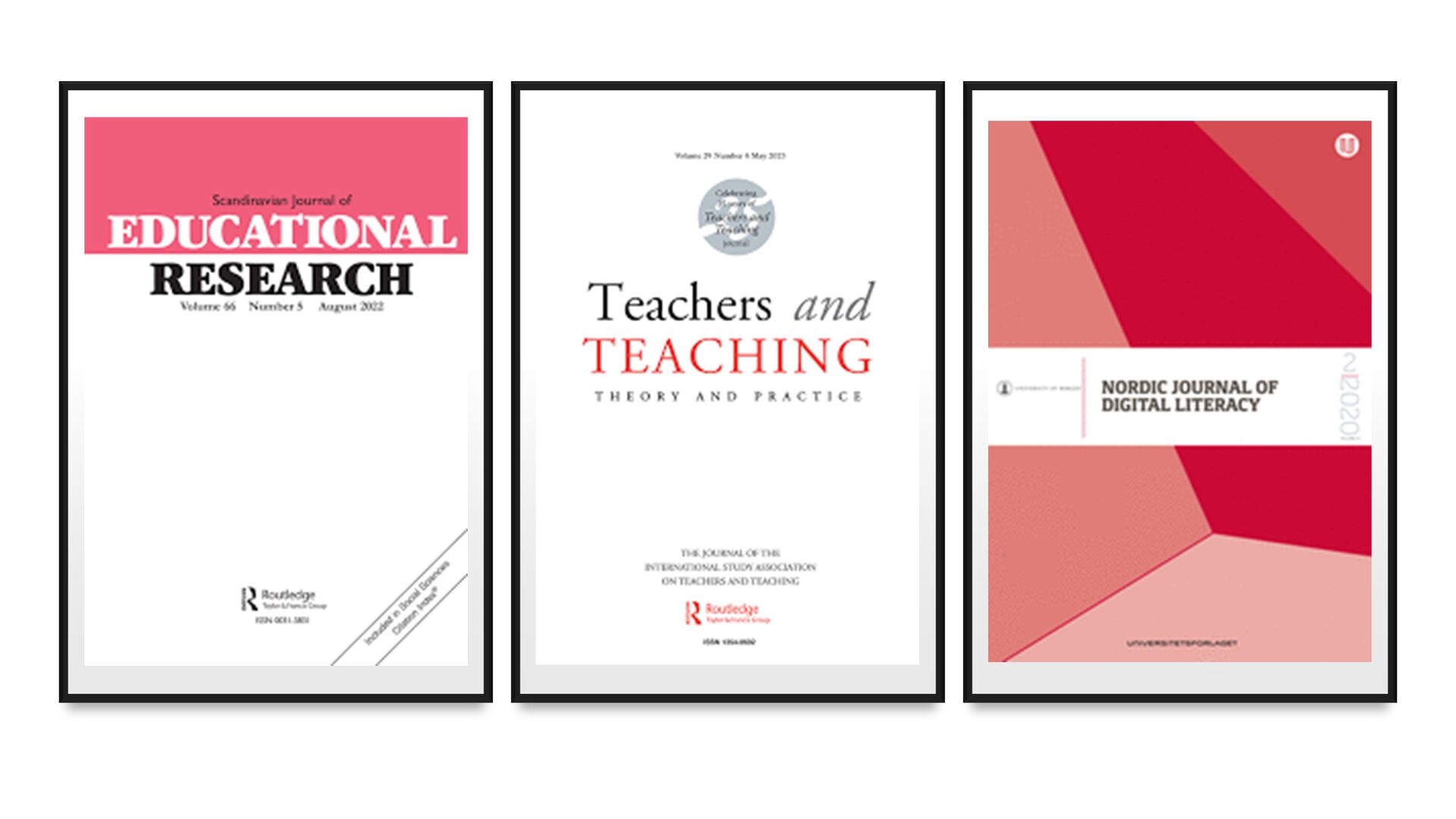 Three front covers of academic journals