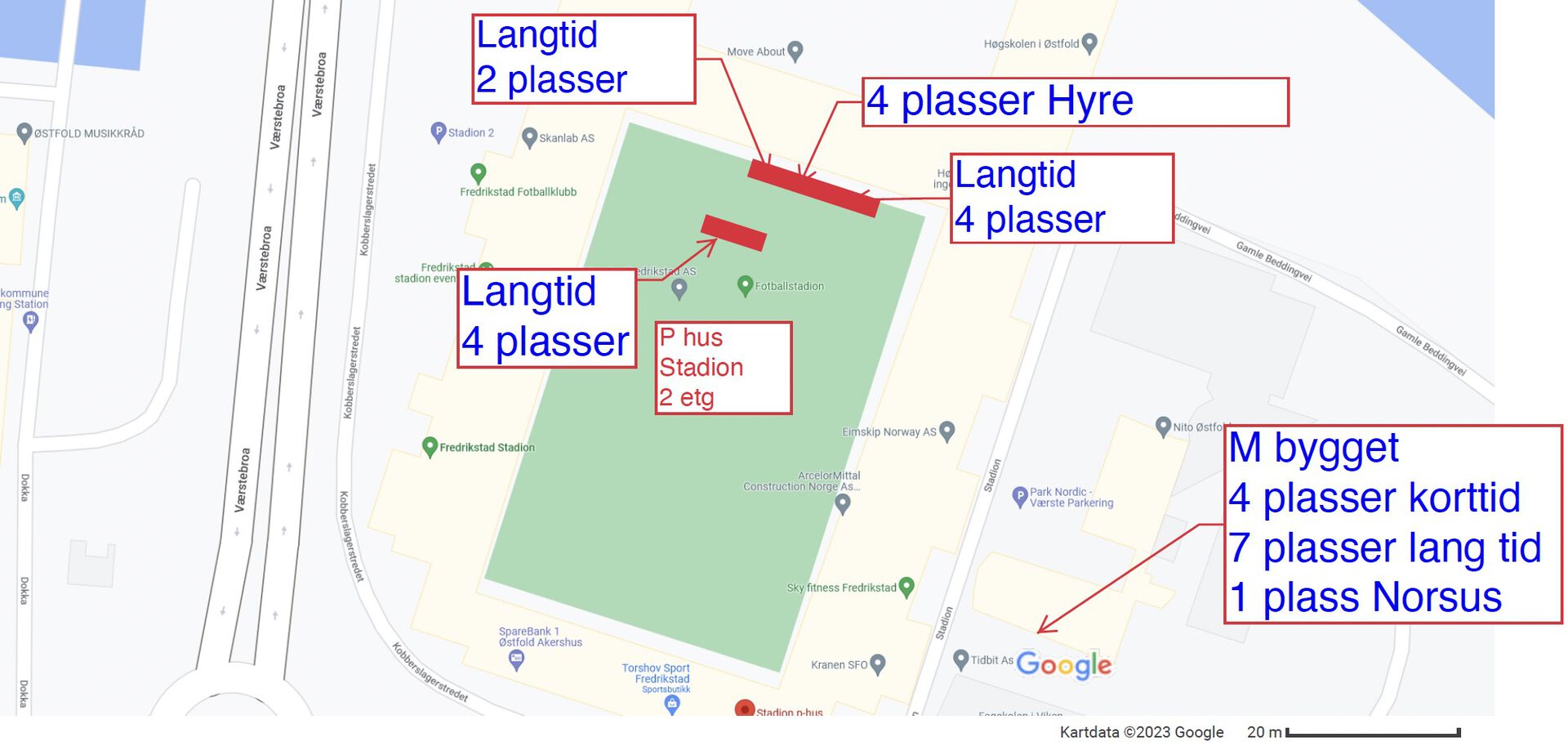 Oversikt over ladepunkter ved campus Fredrikstad