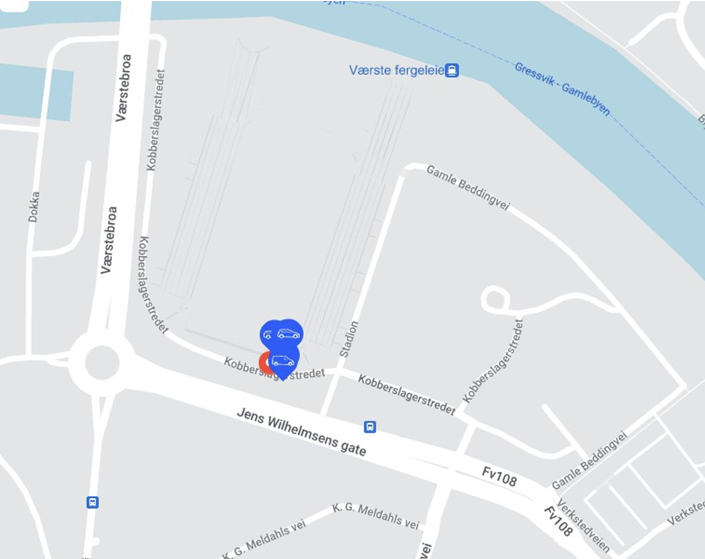 Kart med bilde av parkeringsplassene i Fredrikstad stadion P-hus. Skjermbilde.